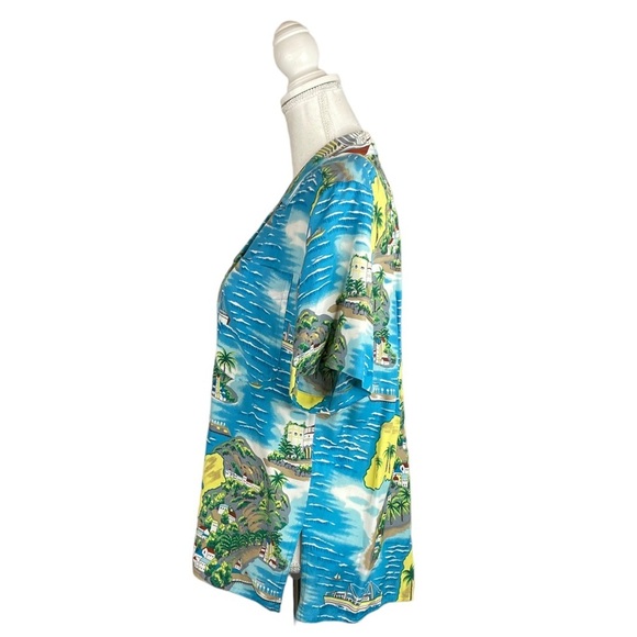 Vintage Liz Sport 80s 90s Hawaiian Button Down Shirt Resort Blue Summer Island - Picture 4 of 7